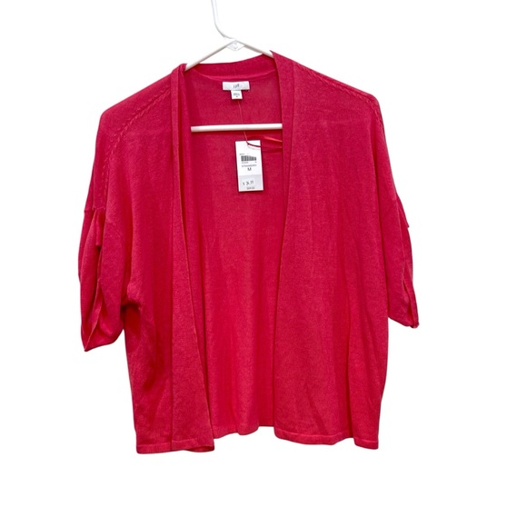 J Jill Open Front Short Sleeve Linen Blend Cardigan Pink Short NWT Womens M - Picture 1 of 7